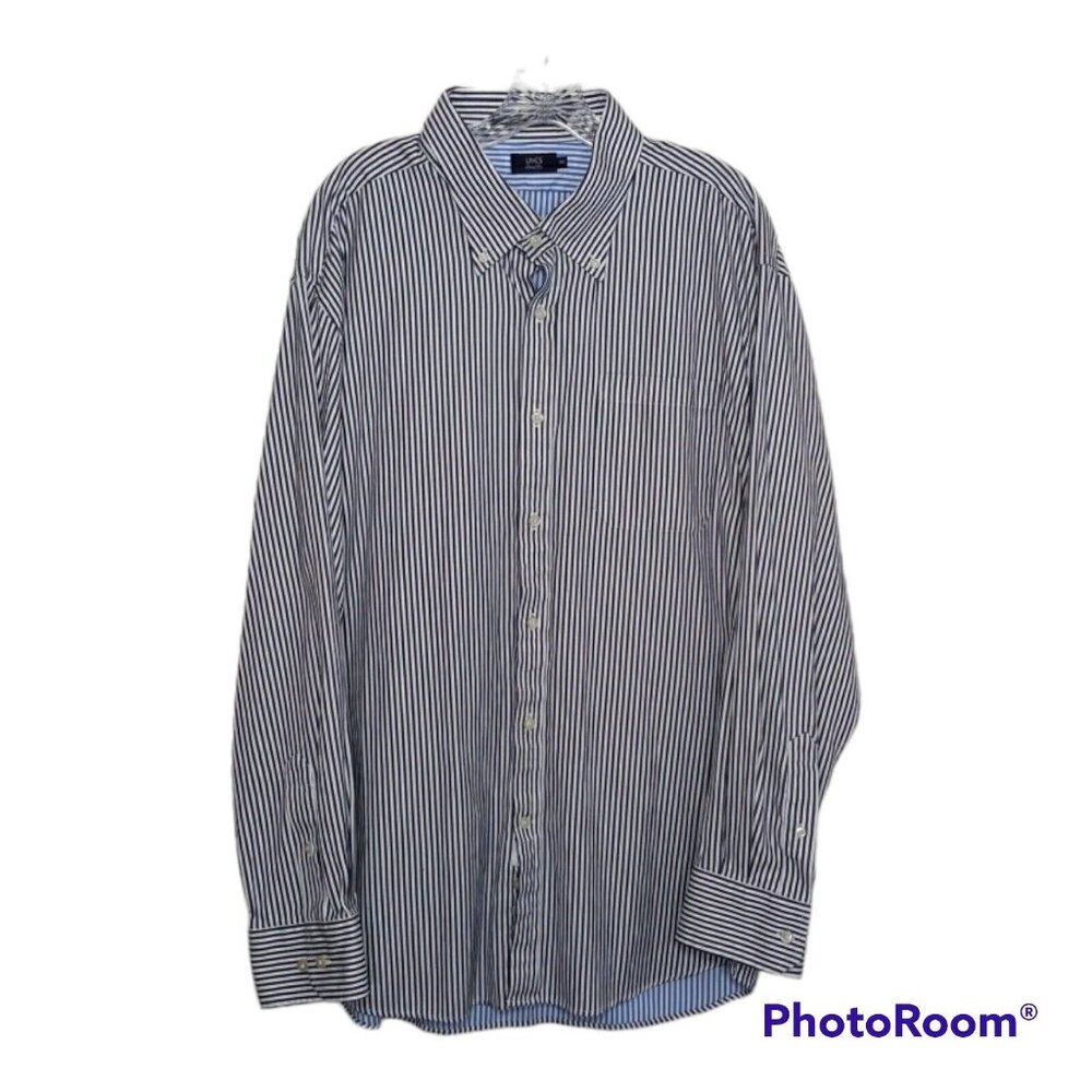 Lincs Shirt Men’s 2XL David Chu Regular Fit Non Iron Black Stripe Business Dress